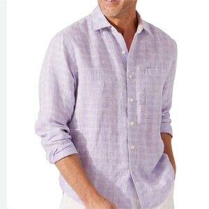Tommy Bahama Ventana Plaid 100% Linen Shirt Sz L Light Purple Casual Resortwear